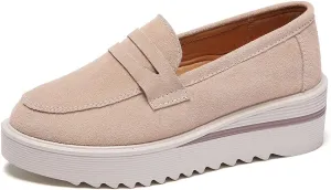 YING LAN Women Platform Slip On Loafers Comfort Suede Moccasins Wide Low Top Wedge Casual Shoes