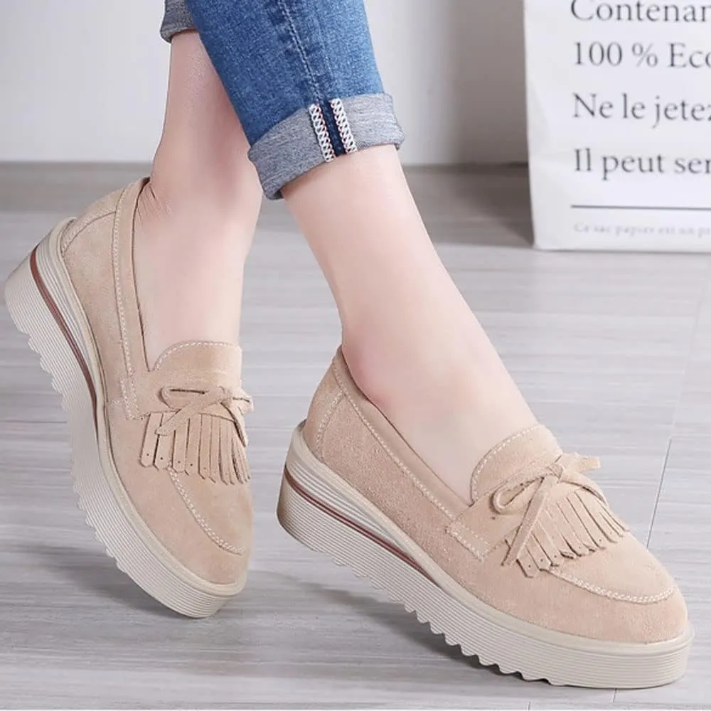 YING LAN Women Platform Slip On Loafers Comfort Suede Moccasins Wide Low Top Wedge Casual Shoes