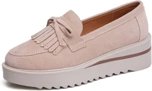 YING LAN Women Platform Slip On Loafers Comfort Suede Moccasins Wide Low Top Wedge Casual Shoes