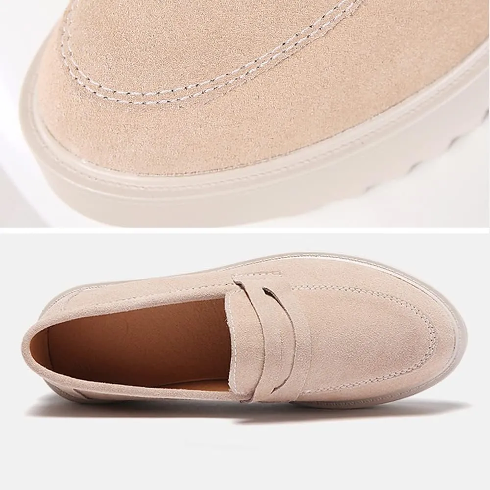 YING LAN Women Platform Slip On Loafers Comfort Suede Moccasins Wide Low Top Wedge Casual Shoes