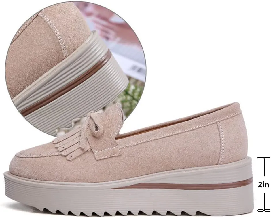 YING LAN Women Platform Slip On Loafers Comfort Suede Moccasins Wide Low Top Wedge Casual Shoes