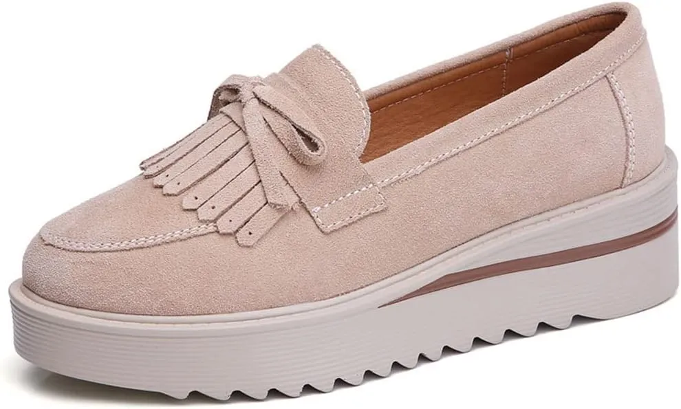 YING LAN Women Platform Slip On Loafers Comfort Suede Moccasins Wide Low Top Wedge Casual Shoes