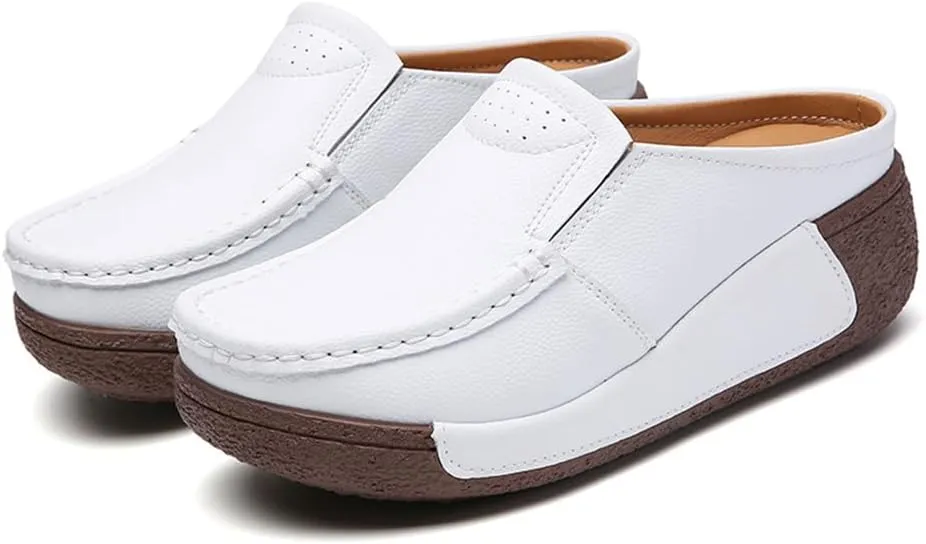 YING LAN Women Slip On Loafers Comfort Leather Wide Low Top Casual Platform Shoes