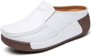 YING LAN Women Slip On Loafers Comfort Leather Wide Low Top Casual Platform Shoes