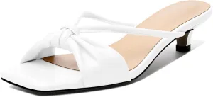 Zamikoo Women's Heeled Sandals, Square Open Toe Kitten Heel Mules, Slip On Low Heeled Slippers with Bowknot for Dress Wedding Ladies Pump Shoes 1.5 Inches