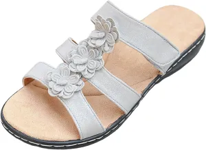 ZSpzx ﻿Flat Sandals for Women 2025,Peep Toe Low Wedge Flowers Strappy Hollowed Out Slip On Slides Ladies Summer Comfortable Wide Width Casual Shoes Slingback Cushioned Footbed Slippers Beach Sandal